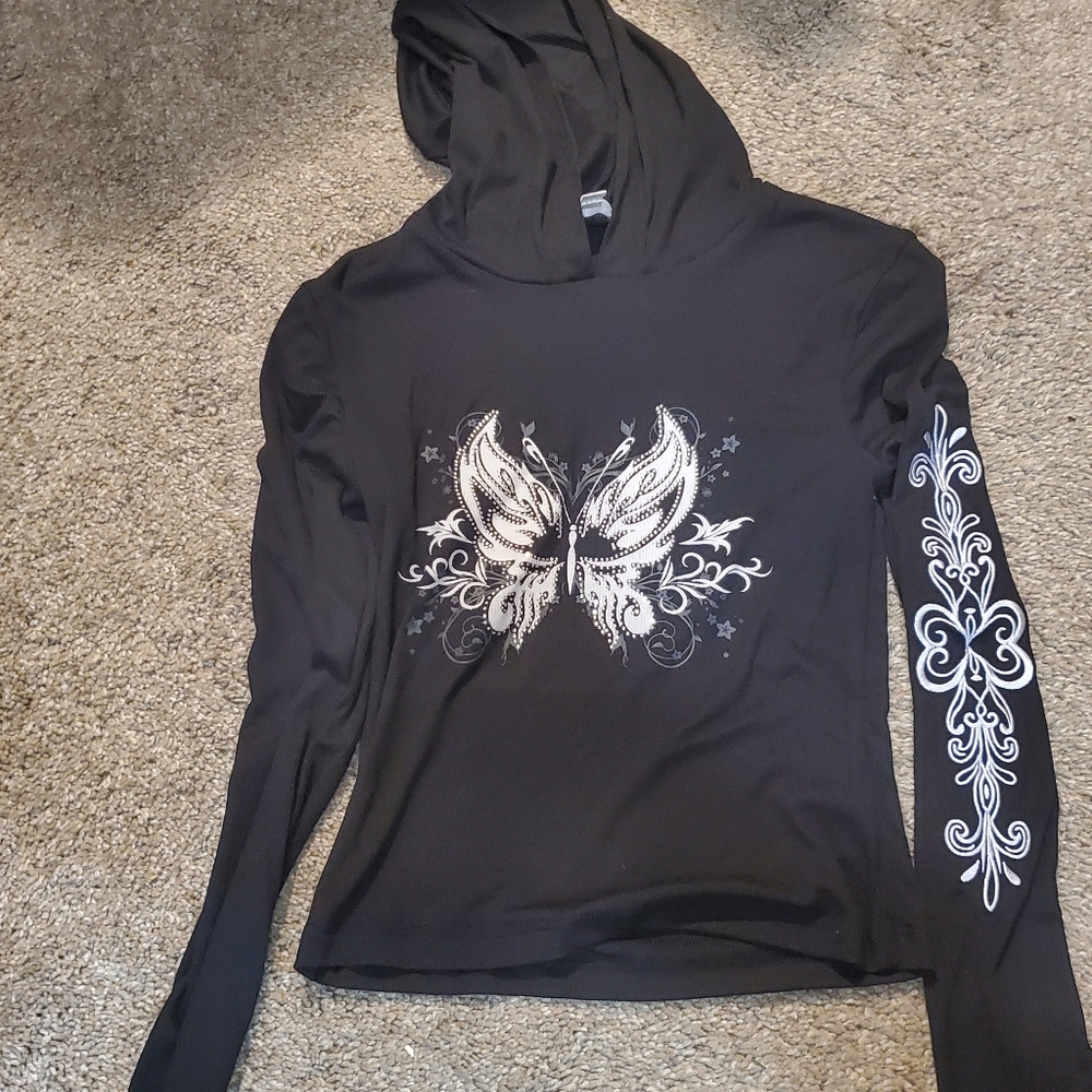 Black Butterfly Long Sleeve Hoodie